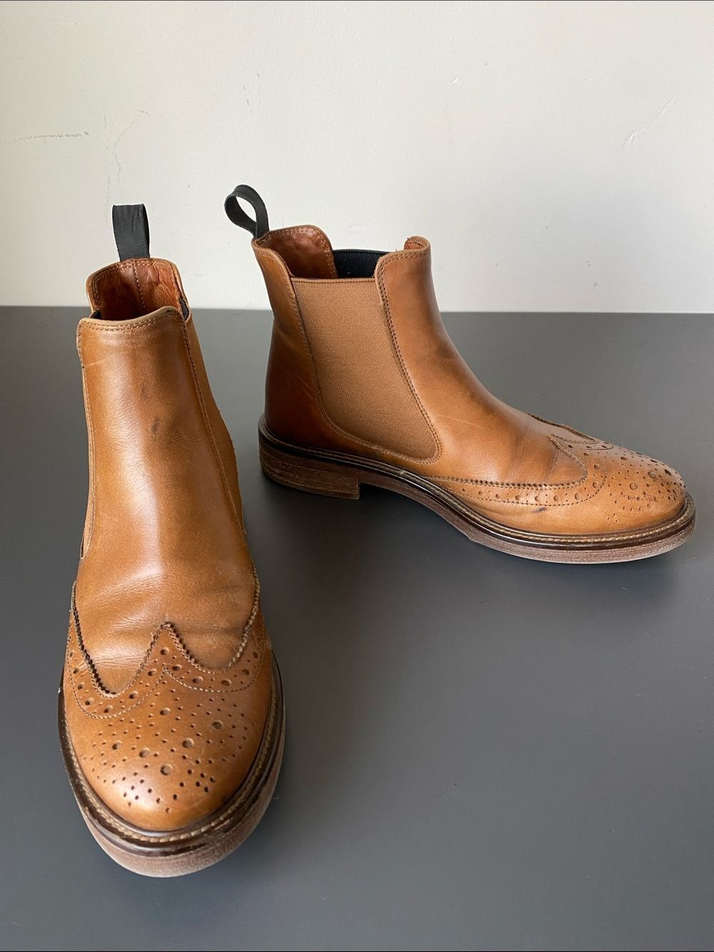 FRAU Chelsea Wingtip Boots Tan Classic Leather Dress Boot 38 / 7.5 Western Boho